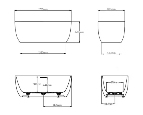 Ванна из литьевого мрамора AltroBagno Luciana AltroBagnoLuciana090222GraniteGray 170x80 см, отдельностоящая, серый гранит