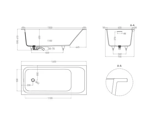 Заказать Ванна из литьевого мрамора 160x70 см Salini S-Sense Orlanda Kit 102115M в магазине сантехники Santeh-Crystal.ru