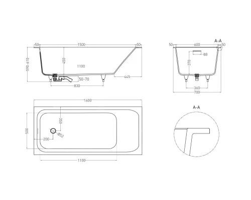 Ванна из литьевого мрамора Salini S-Stone Orlanda Kit 102125M 160x70 см, белый матовый