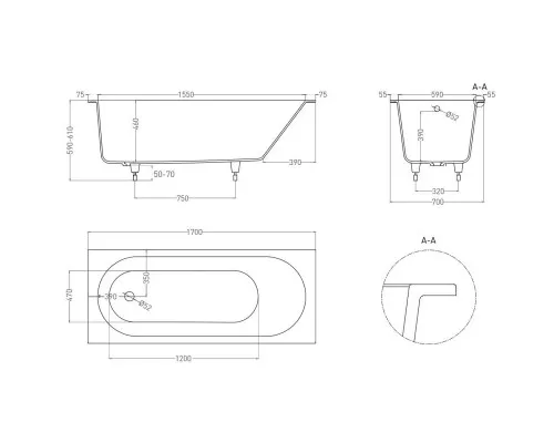 Заказать Ванна из литьевого мрамора 170x70 см Salini S-Sense Ornella 102313G в магазине сантехники Santeh-Crystal.ru