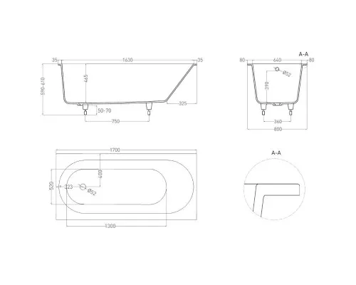 Приобрести Ванна из литьевого мрамора 170x80 см Salini S-Sense Ornella 102314G в магазине сантехники Santeh-Crystal.ru