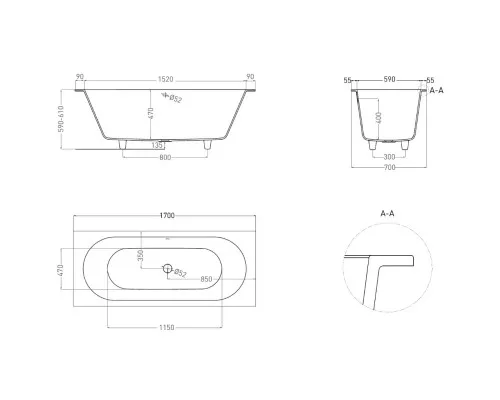 Ванна из литьевого мрамора Salini S-Stone Ornella Axis 104623M 170x70 см, белый матовый