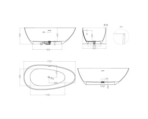 Ванна из литьевого мрамора Salini S-Stone Paola IN Classic 101612SMF 172x82 см, отдельностоящая, покраска по RAL полностью