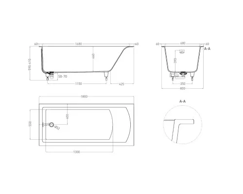 Ванна из литьевого мрамора Salini S-Sense Cascata Kit 104513GF 180x80 см, покраска по RAL глянец полностью