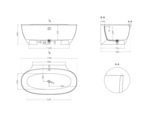 Купить Ванна из литьевого мрамора 170x90 см Salini S-Sense Alda Wall 101915G в магазине сантехники Santeh-Crystal.ru