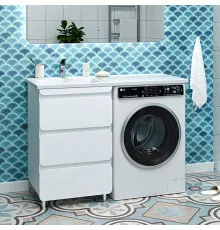 Чегет - 55 Тумба напольная 3 ящ. под стиральную машину, белая / раковина ЛЕВАЯ