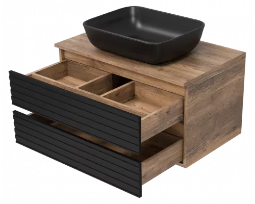 Приобрести DAKOTA - 80 Тумба подвесная 2 ящ. (ДСП (Дуб Гал. Черный кварц) в магазине сантехники Santeh-Crystal.ru