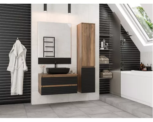 Приобрести DAKOTA - 80 Тумба подвесная 2 ящ. (ДСП (Дуб Гал. Черный кварц) в магазине сантехники Santeh-Crystal.ru