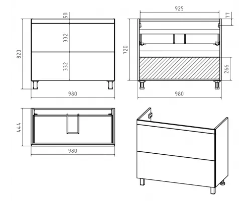 Заказать Атлантик -100 Тумба напольная  с 2 ящ. закруг. края / раковина в магазине сантехники Santeh-Crystal.ru