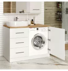 Респект -120 Тумба с 3 ящ. под стиральную машину левая (белая ПВХ/Дуб Тиссано) / раковина