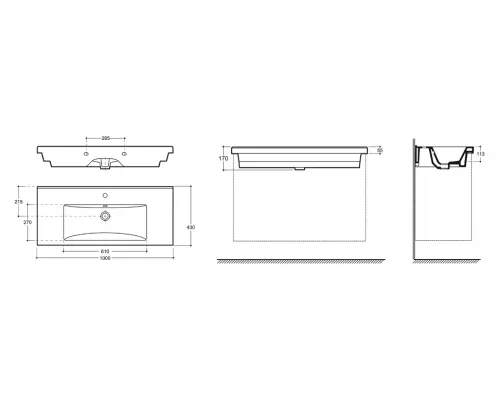 Твист -100 Тумба 2 ящ. подвесная, белая эмаль / раковина
