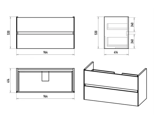 Твист -100 Тумба 2 ящ. подвесная, белая эмаль / раковина