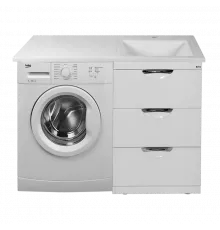 Куба - 60 Тумба 3 ящ. под стиральную машину белая эмаль / раковина правая