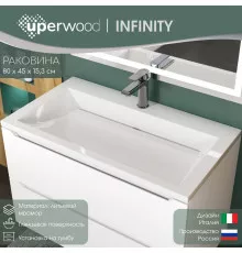 Раковина для ванной полувстраиваемая Uperwood Infinity 80х45х14 см, белая глянцевая