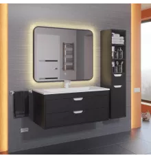 Зеркало для ванной с подсветкой Uperwood Modul (100x80 см, сенсорная кнопка, антизапотевание, черное, теплая подсветка)