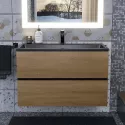 Тумба под раковину для ванной Uperwood Barsa (80 см, подвесная, черная/дуб сонома)