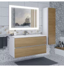 Тумба с раковиной для ванной Uperwood Barsa (100 см, раковина белая, подвесная тумба белая/дуб сонома)