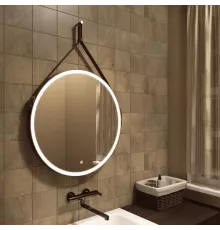 Зеркало для ванной с подсветкой Uperwood Round (80 см, LED подсветка, сенсор, коричневый ремень)