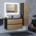 Тумба с раковиной для ванной Uperwood Barsa (80 см, раковина черная, подвесная тумба черная/дуб сонома)