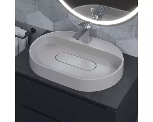 Раковина накладная кварцевая Uperwood Tanos Quartz 55х40х10 см, овальная, белая матовая, жасмин