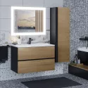 Тумба с раковиной для ванной Uperwood Barsa (80 см, раковина белая, подвесная тумба черная/дуб сонома)