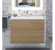Тумба под раковину для ванной Uperwood Barsa (70 см, подвесная, белая/дуб сонома)