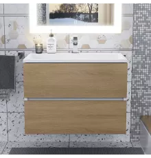 Тумба под раковину для ванной Uperwood Barsa (70 см, подвесная, белая/дуб сонома)