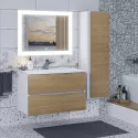 Тумба с раковиной для ванной Uperwood Barsa (80 см, раковина белая, подвесная тумба белая/дуб сонома)