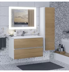 Тумба с раковиной для ванной Uperwood Barsa (80 см, раковина белая, подвесная тумба белая/дуб сонома)