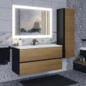Тумба с раковиной для ванной Uperwood Barsa (100 см, раковина белая, подвесная тумба черная/дуб сонома)