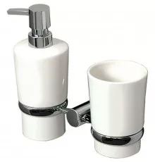 Дозатор для жидкого мыла WasserKRAFT K-28289 со стаканом для зубных щеток Хром Белый