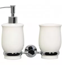 Дозатор для жидкого мыла WasserKRAFT K-24289 со стаканом для зубных щеток Хром Белый