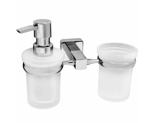 Купить Дозатор для жидкого мыла WasserKRAFT Lippe K-6589 со стаканом для зубных щеток Хром в магазине сантехники Santeh-Crystal.ru