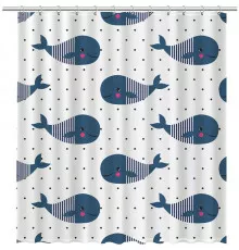 Шторка для ванны Fixsen Design Drop FX-1508 180х200 Белая с синими китами