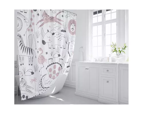 Приобрести Шторка для ванны Fixsen Design Africa FX-2510 180х200 Белая с животными в магазине сантехники Santeh-Crystal.ru