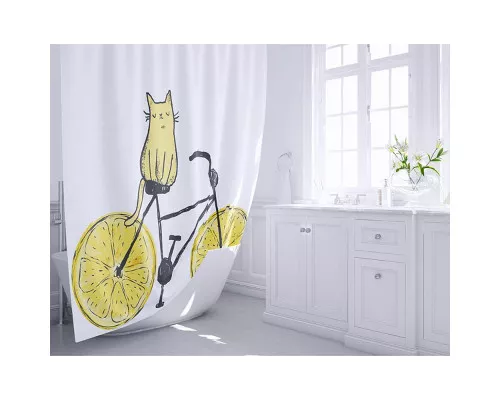 Приобрести Шторка для ванны Fixsen Design Cat FX-2515 180х200 Белая Желтая в магазине сантехники Santeh-Crystal.ru