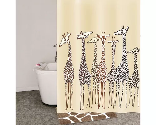 Приобрести Штора для ванны Iddis Safari Friends 180x200 Бежевая в магазине сантехники Santeh-Crystal.ru