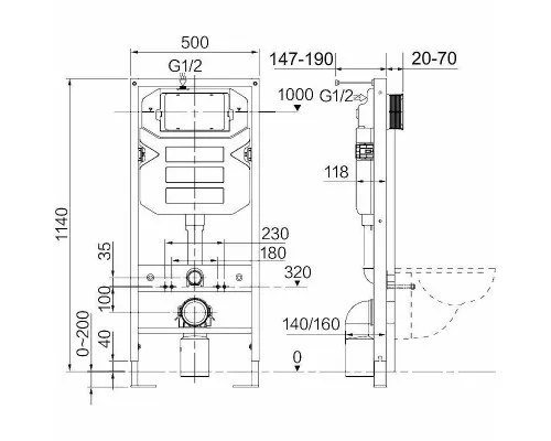 Купить Инсталляция Ceramica Nova Envision CN1002CH для унитаза с клавишей смыва Хром в магазине сантехники Santeh-Crystal.ru