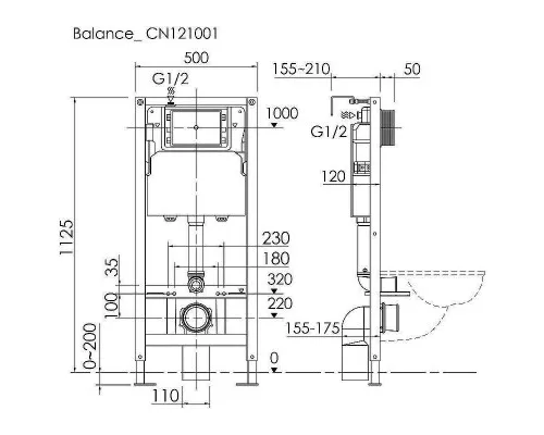 Инсталляция Ceramicanova Balance CN121002CH для унитаза с клавишей смыва Хром глянцевый