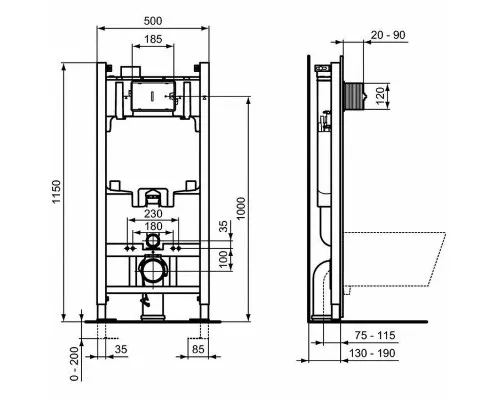 Купить Инсталляция Ideal Standard Prosys Eco Frame 2 R046367 для унитаза без клавиши смыва в магазине сантехники Santeh-Crystal.ru