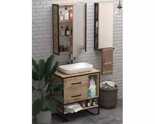 Купить Зеркальный шкаф 1MarKa Grunge Loft 60П Ц0000007992 Дуб вотан в магазине сантехники Santeh-Crystal.ru