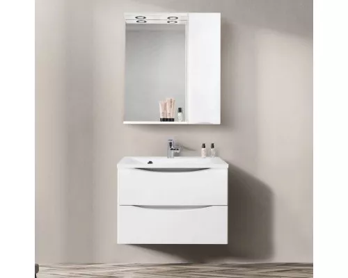 Приобрести Зеркало со шкафом BelBagno MARINO-SPC-800/750-1A-BL-P-R 80 с подсветкой Bianco Lucido в магазине сантехники Santeh-Crystal.ru