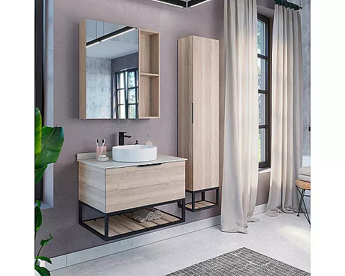 Купить Зеркальный шкаф Comforty Порто 75 00-00009234 Дуб дымчатый в магазине сантехники Santeh-Crystal.ru