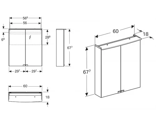 Приобрести Зеркальный шкаф Geberit Smyle Square 60 500.273.00.1 подвесной Белый в магазине сантехники Santeh-Crystal.ru
