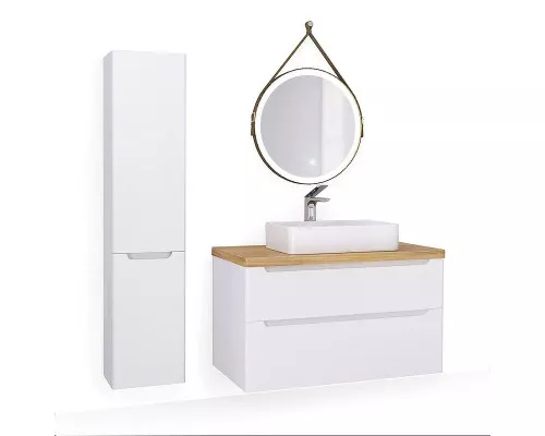 Купить Тумба под раковину Jorno Wood 100 wood.01.100/P/W подвесная Белая в магазине сантехники Santeh-Crystal.ru