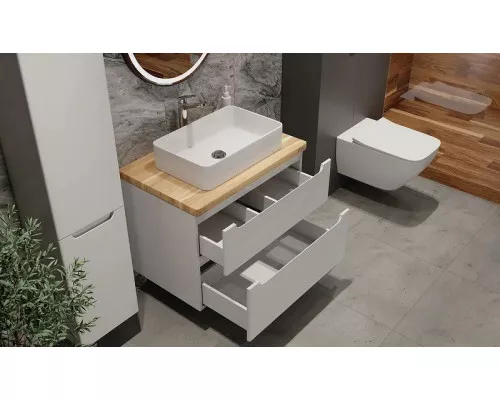 Купить Тумба под раковину Jorno Wood 100 wood.01.100/P/W подвесная Белая в магазине сантехники Santeh-Crystal.ru