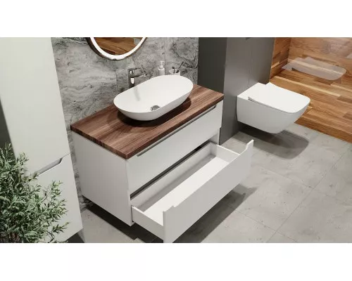 Купить Тумба под раковину Jorno Wood 100 wood.01.100/P/W подвесная Белая в магазине сантехники Santeh-Crystal.ru