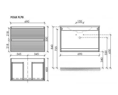 Тумба под раковину Sancos Folk 70 FL70ES подвесная Ergraut soft Ergraut soft