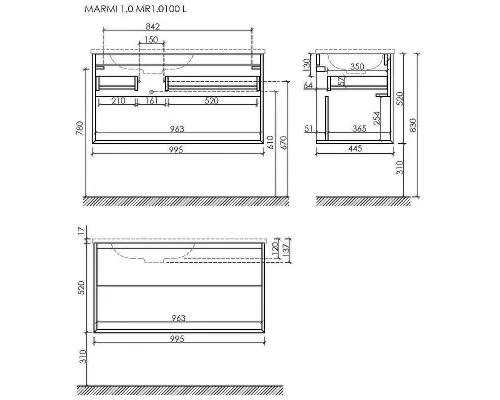 Тумба под раковину Sancos Marmi 1.0 100 L MR1.0100LECH подвесная Дуб чарльстон