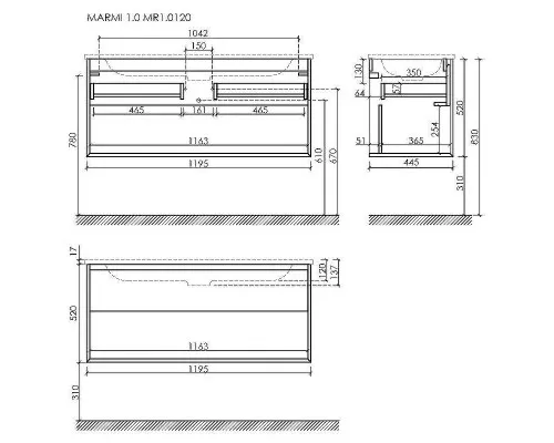 Тумба под раковину Sancos Marmi 1.0 120 MR1.0120ECH подвесная Дуб чарльстон